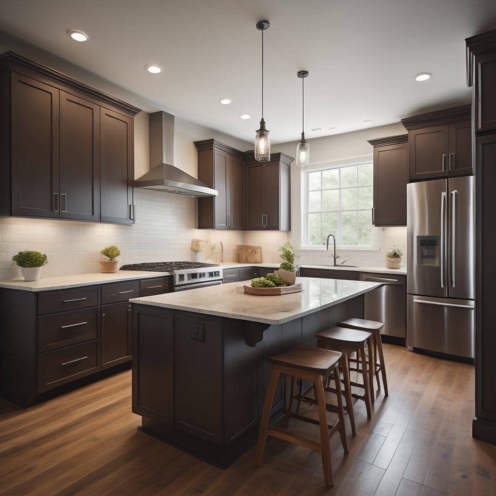 cocina pequeña color madera con isla