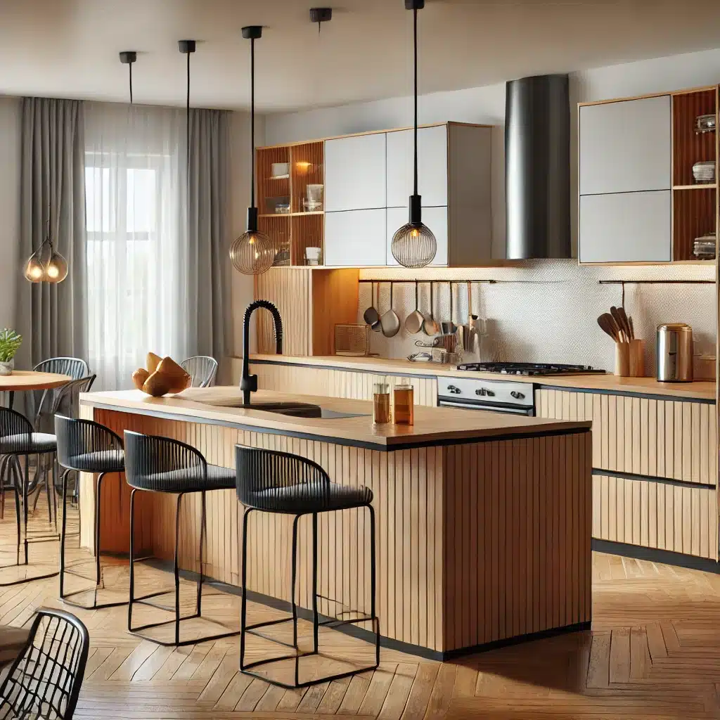 iluminación cocina moderna color madera