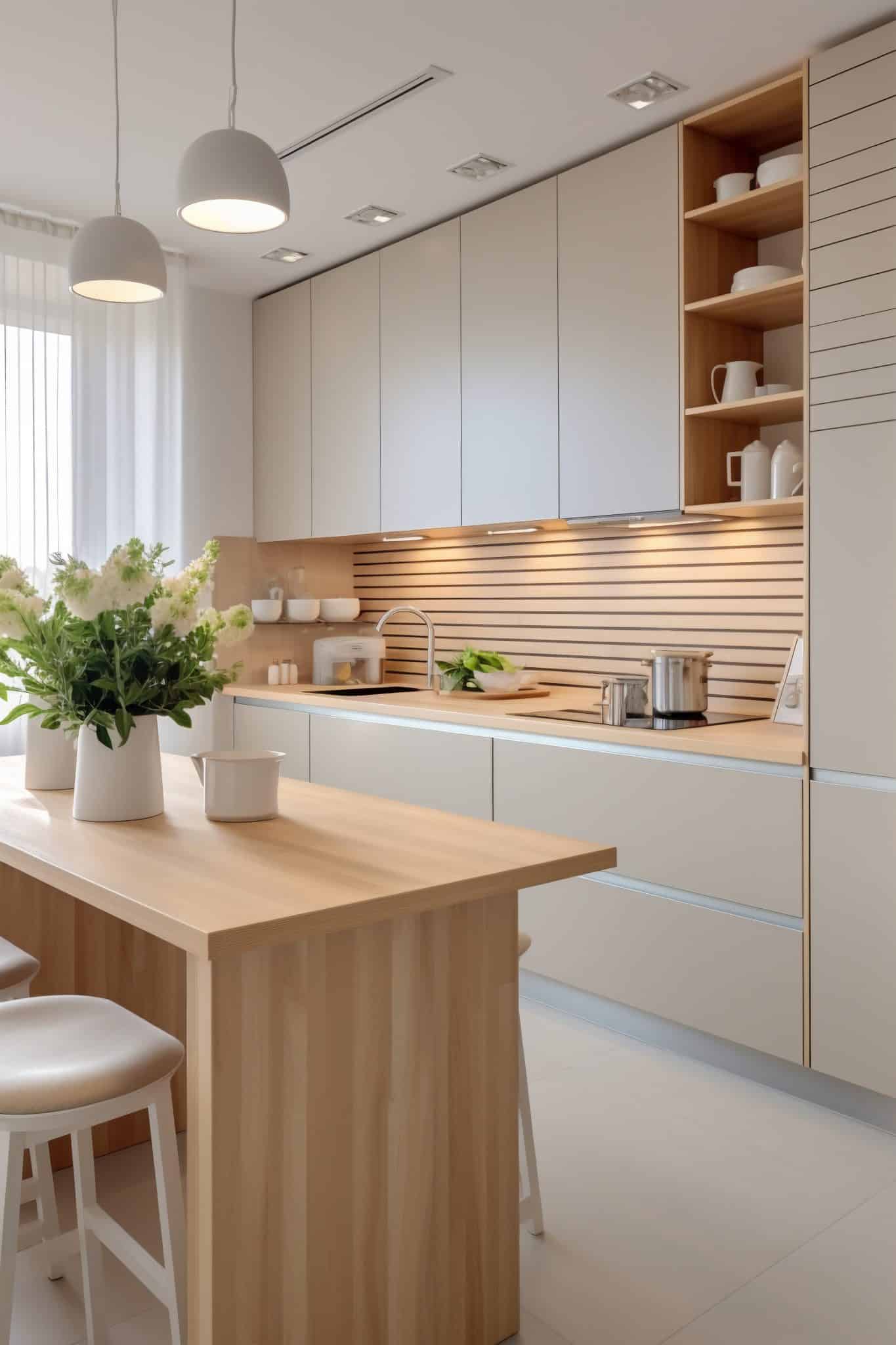 Cocina en tenerife con líneas rectas y en madera